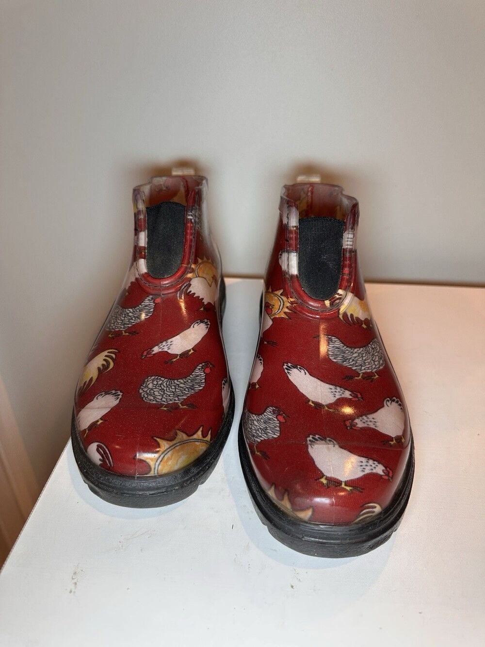 Sloggers Women’s Red Chicken Print Waterproof Rain Chelsea Boots Garden Shoes 8